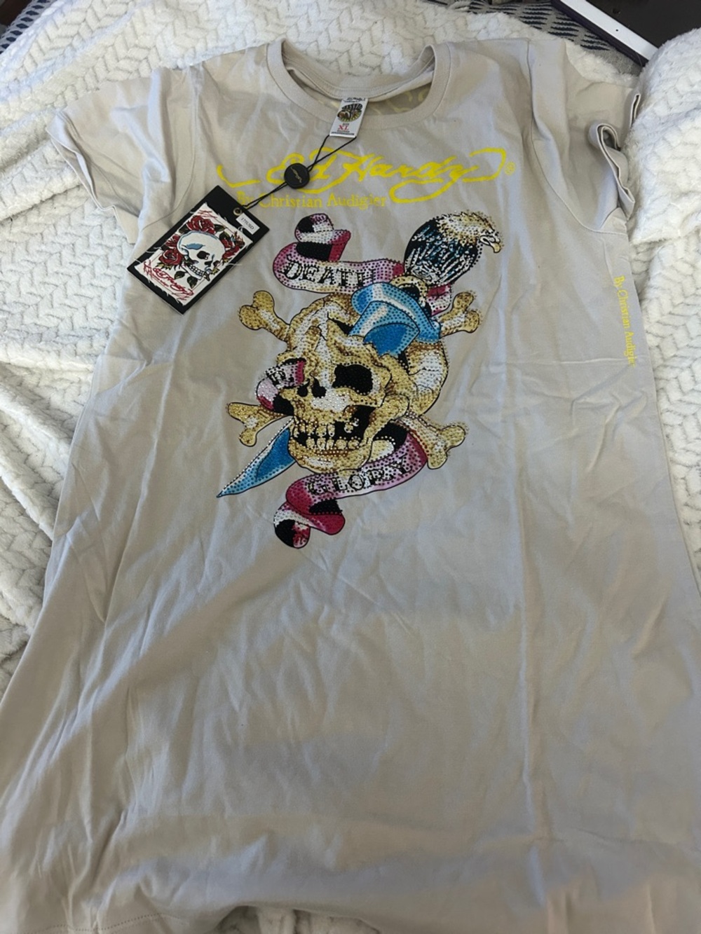 Ed Hardy Light Gray Short Sleeve Skull & Snake Graphic Tee